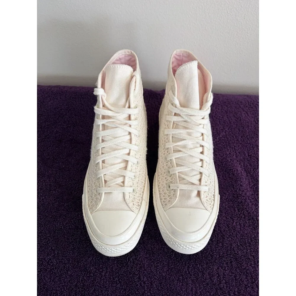 Converse Chuck 70 Hi Crochet Knit Sneakers Cream 9.5 Womens